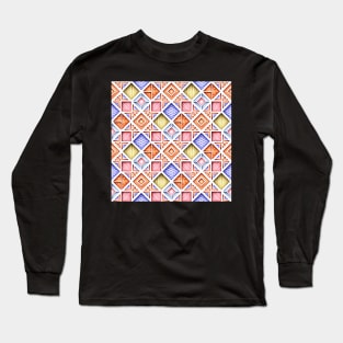 3d Geometric Pattern, Rhombic Motif Long Sleeve T-Shirt